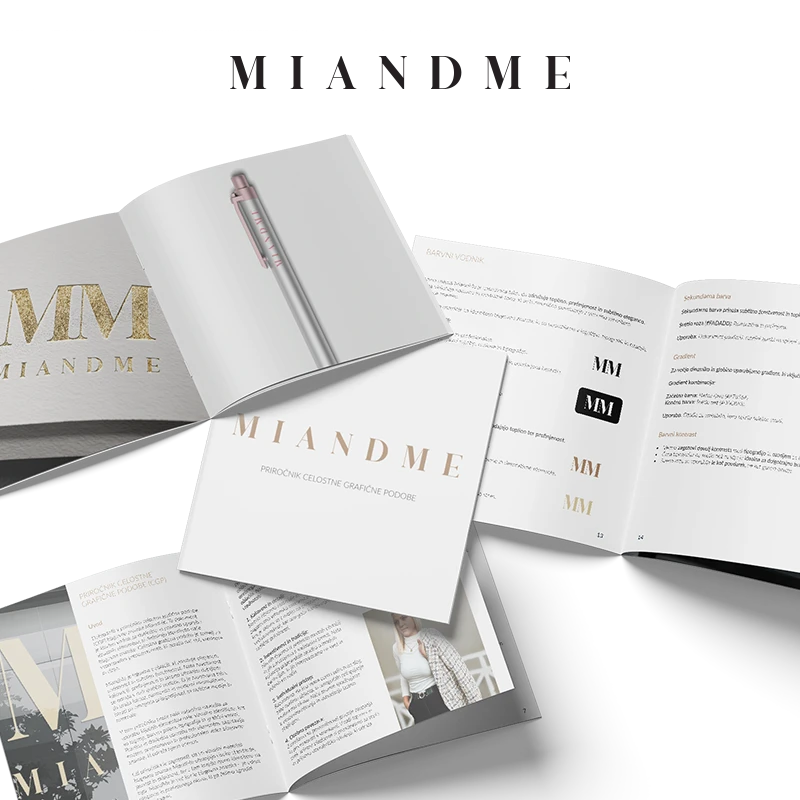 MiandMe CGP mockupi – minimalistična identiteta in brand book