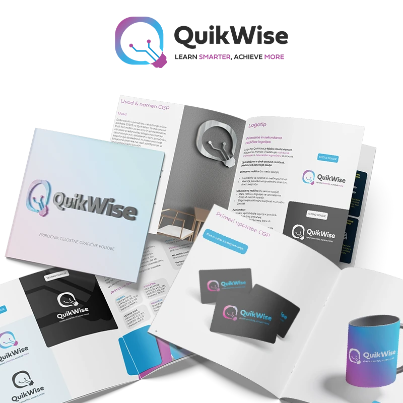QuikWise CGP mockup – prikaz brand booka in identitete