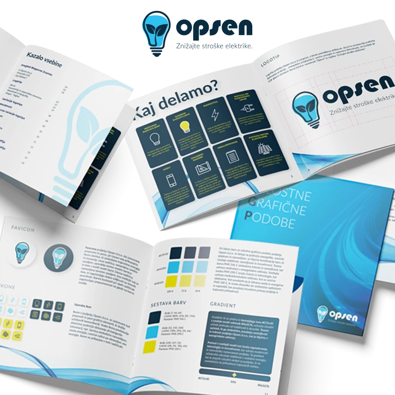 Opsen CGP mockupi – prikaz logotipa, barv in grafičnih smernic